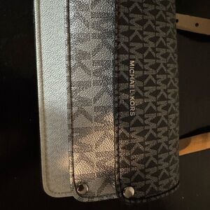 Michael Kors Metallic Silver and Black Logo Wallet